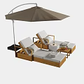 Outdoor Sofa With Wooden Frame White Cushions And Umbrella Chaise Lounge Side Table