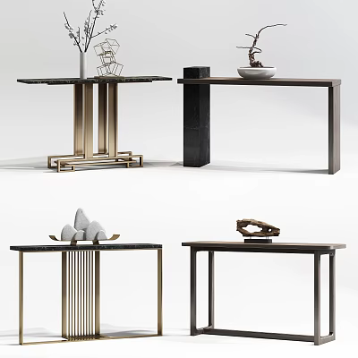 Modern Console Tables With Metal Frames Marble Tops And Decorative Ornaments 3d model