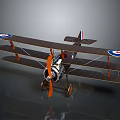 Vintage Biplane Aerospace Model With Brown Wings And Orange Propeller Design