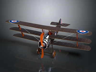 Vintage Biplane Aerospace Model With Brown Wings And Orange Propeller Design 3d model