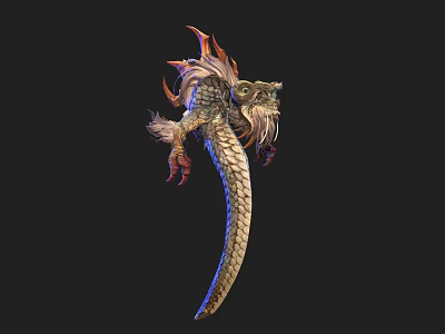 Fantasy Dragon Creature With Feathered Wings Scaled Tail And Sharp Claws 3d model