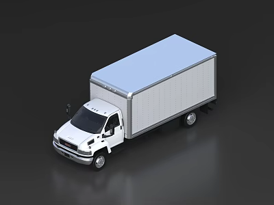White Commercial Box Truck With Closed Cargo Body And Cab Structure Design 3d model