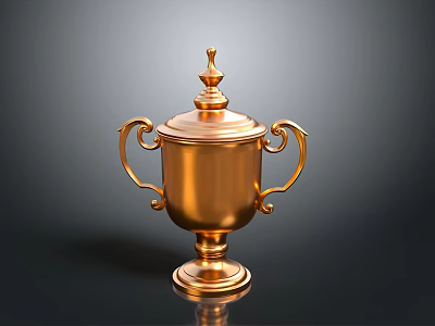 Handcrafted Golden Trophy Sculpture With Lid Two Handles And Base 3d model