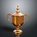 Handcrafted Golden Trophy Sculpture With Lid Two Handles And Base