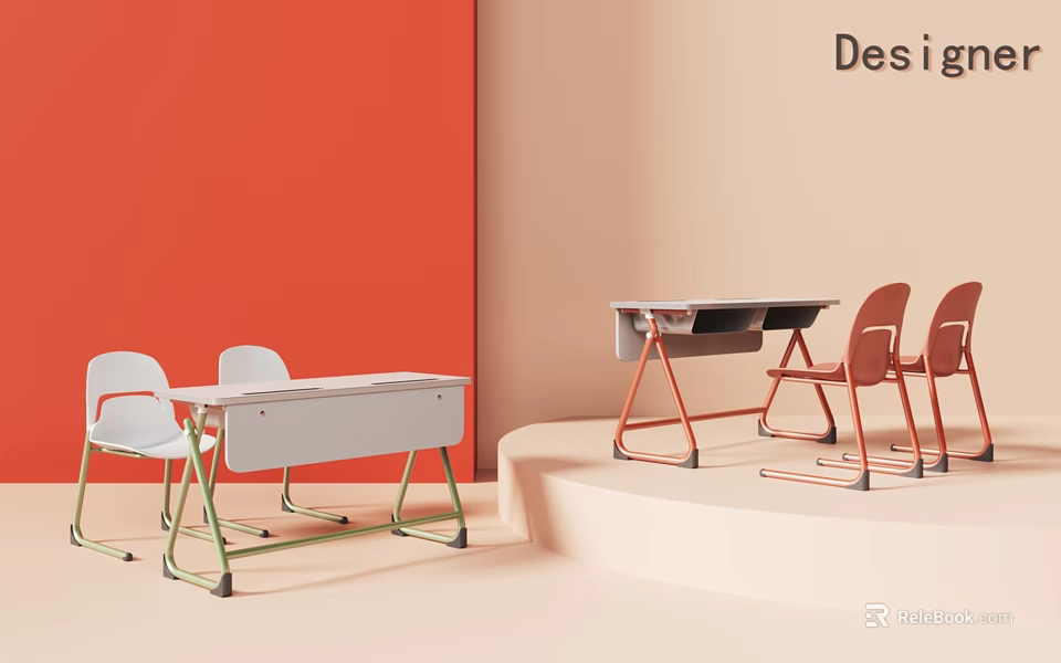 Modern Table And Chair Set With Stylish Red Gray Frame And Simple Design 3d model