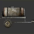 Rusty Metal Oil Tank Mounted On Trailer With Wheels And Handle