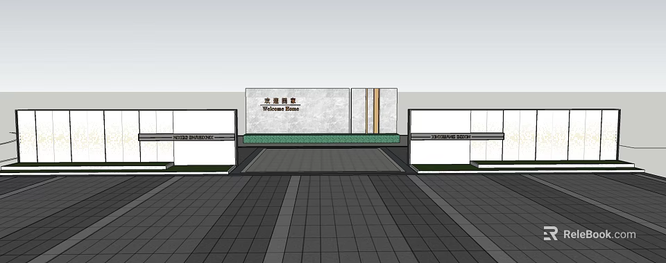 Modern Feature Wall Design With Marble Panels And Green Accent Strip 3d model