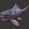 3D Model of Colorful Fantasy Fish with Blue Body Pink Fins and Open Mouth