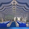 White Outdoor Event Canopy with Arched Windows and Glass Doors Design