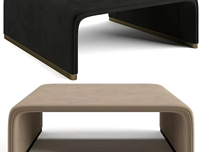 Modern Tea Table And Chairs Set With Curved Design Black Beige Wooden Structure And Sleek Lines 3d model