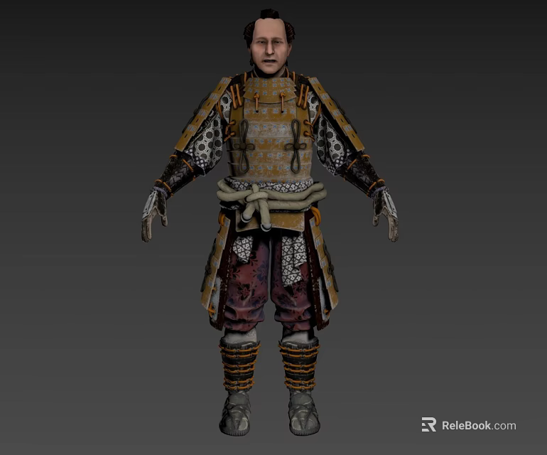Samurai Style Game or Movie Character in Traditional Armor with Decorative Plates and Leather Straps 3d model 