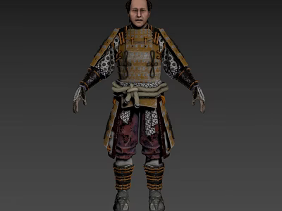 Samurai Style Game or Movie Character in Traditional Armor with Decorative Plates and Leather Straps 3d model