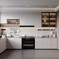 Modern Kitchen Interior Design With White Cabinets Open Shelves And Built-in Appliances