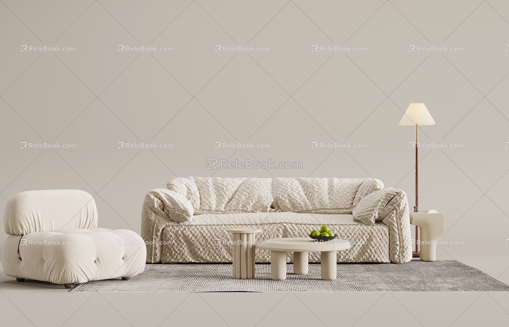 Cream wind sofa combination 3d model