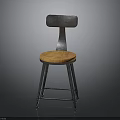 Industrial Style Stool With Metal Backrest And Wooden Seat And Metal Legs