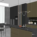 Luxury Modern Kitchen Interior With Dark Gold Cabinets Black Marble Island And Hanging Light