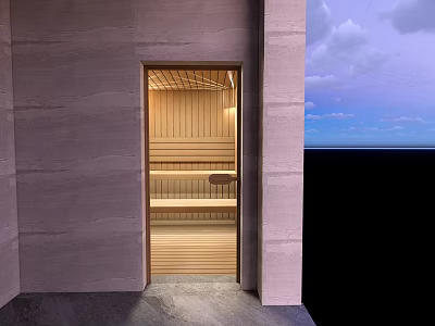 Wooden Shower Steam Sauna Entrance With Modern Design And Natural Light 3d model