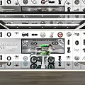 Modern Motorcycle Exhibition Hall With Green Motorcycle And Wall Displayed Parts 3d model