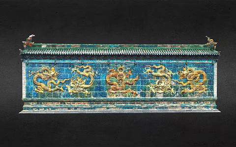Chinese-style Shanhua Temple Five Dragon Wall Ancient Architecture 3d model