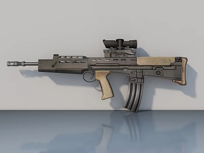 Black Tactical Rifle With Telescopic Sight Magazine Gray Background And Reflection 3d model