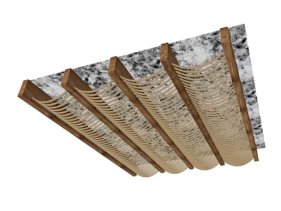 Modern Ceiling Design With Wooden Frames And Marble Striped Panels 3d model