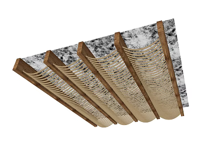 Modern Ceiling Design With Wooden Frames And Marble Striped Panels 3d model