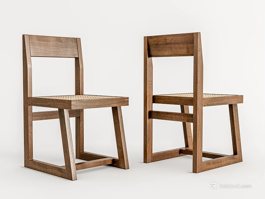 Modern Minimalist Dining Chairs With Solid Wood Frame And Woven Seats 3d model