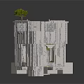 Modern Building Courtyard With Stone Walls Geometric Floor Vertical Gardens And Trees