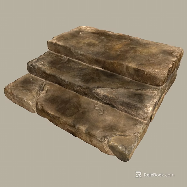 Natural Rustic Three Tiered Stone Steps With Textured Surface And Outdoor Design 3d model 