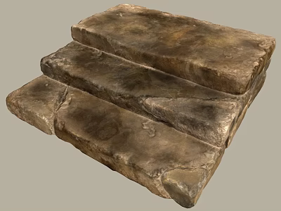 Natural Rustic Three Tiered Stone Steps With Textured Surface And Outdoor Design 3d model