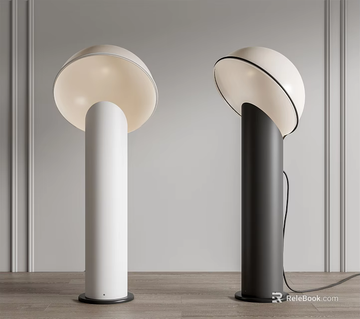 Modern White and Black Floor Lamps with Curved Shades and Cylindrical Bases 3d model 