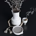 Minimalist White Ceramic Vase With Fresh Pussy Willow Branches On Dark Background