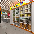 Modern Supermarket Grocery Store Interior With Product Shelves Snacks Drinks And Checkout Counter