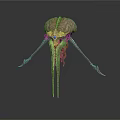 Alien Game Movie Character 3D Render With Glowing Eyes Purple Green Tentacles And Exoskeleton Structure