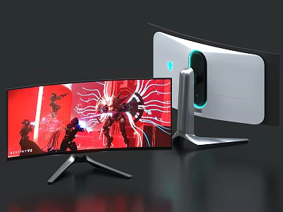 Curved Computer Monitor And Modern PC Case With Sleek Design And Gaming Features 3d model