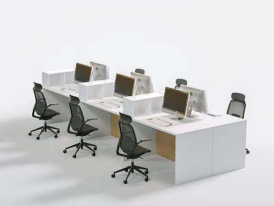 Modern Office Desk And Chair Set With White Workstations Black Chairs And Computer Monitors 3d model