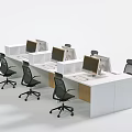 Modern Office Desk And Chair Set With White Workstations Black Chairs And Computer Monitors