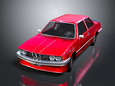 Red Vintage Sedan Car With Classic Design And Worn Exterior Details 3d model