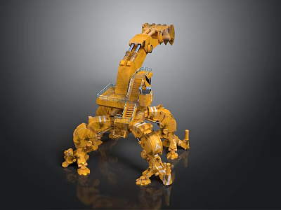 Yellow Heavy Duty Mechanical Multi Legged Industrial Vehicle With Robotic Structure 3d model