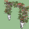 Decorative Vase Flower Arrangement With White Black Patterned Vases And Red Pink Flowers Green Vines