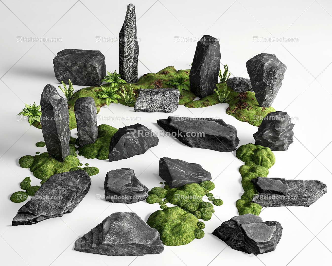 Modern Landscape Stone Courtyard Stone Moss Micro Terrain 3d model