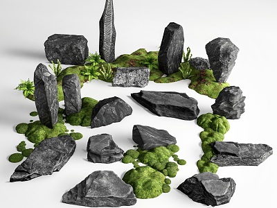 Modern Landscape Stone Courtyard Stone Moss Micro Terrain 3d model