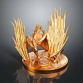 Golden Eagle Sculpture With Intricate Spread Wings And Circular Metallic Base
