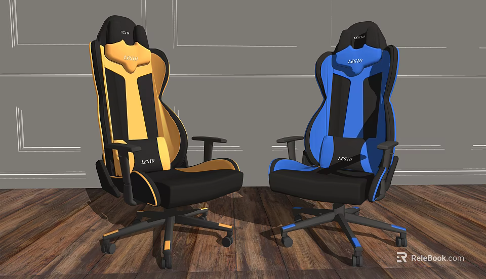 Yellow And Blue Recliner Chair With Black Frame And Wheels For Home Gaming Room 3d model 