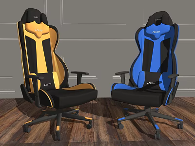 Yellow And Blue Recliner Chair With Black Frame And Wheels For Home Gaming Room 3d model