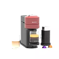 Red Nespresso Coffee Machine With Glass Coffee Cup And Colorful Capsules