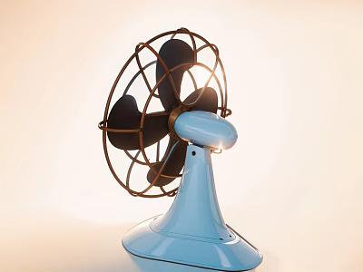 Vintage Electric Fan With Blue Base Black Blades And Metal Grille Design 3d model