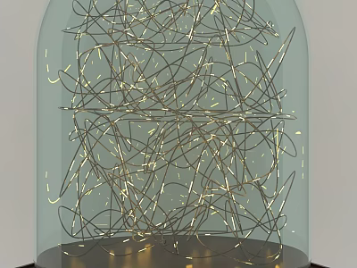 Decorative Ornament Set with Glass Dome and Twisted Metal Wires Illuminated by Light 3d model