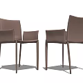 Modern Brown Leather Dining Chairs With Sleek Backrest And Armrest Design 3d model