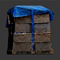 Stacked Household Items With Blue Cover And Packaged Design For Storage